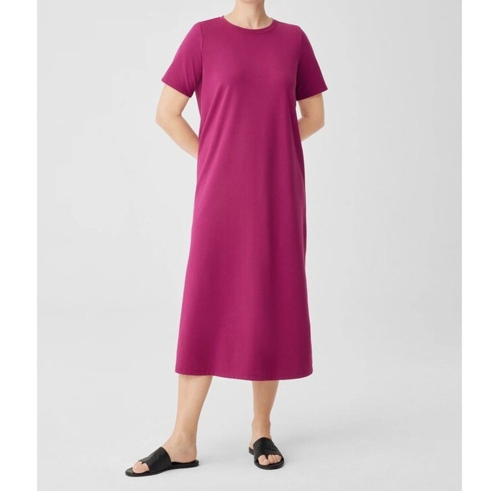 Eileen Fisher Pima Cotton Stretch Jersey Dress Women Petite Medium Purple